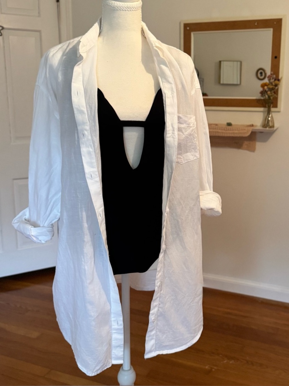 Victoria's Secret Swim Oversized Cotton-Linen Blend Beach Cover-Up Shirt Dress